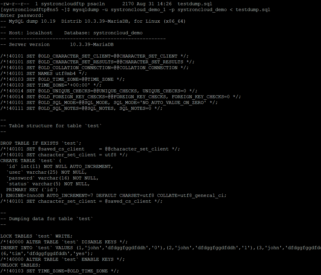 mysql restore specific table command screenshot